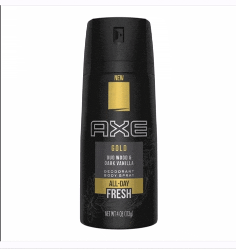 a bottle of axe gold deodorant spray against a white background