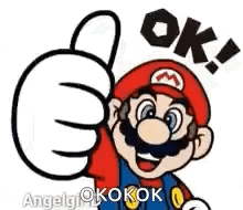 a cartoon of mario giving a thumbs up and saying ok .