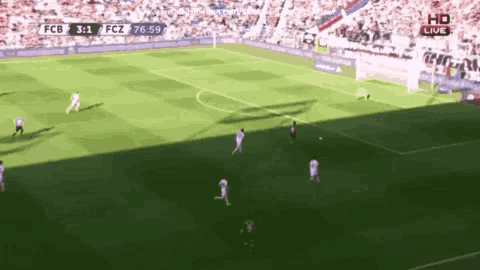 a soccer game between fcb and fcz is being shown live