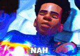 a man is laying in a hospital bed with his eyes closed and the words nah written on the bottom .