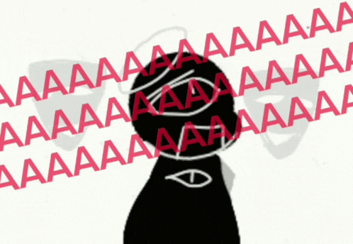 a black and white drawing of a person with a mask on surrounded by red letters that say aaa