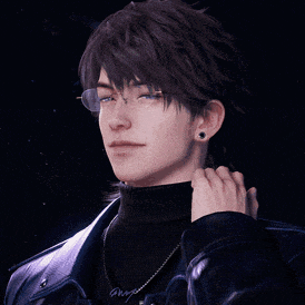 a young man wearing glasses and a turtleneck is adjusting his jacket
