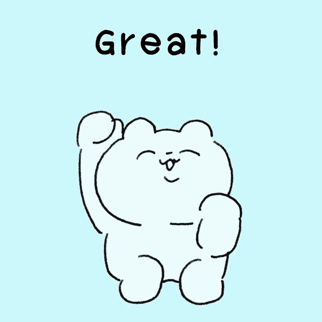a drawing of a bear with its fist in the air and the words great written above it