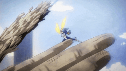 a cartoon character is flying through the air with a sword