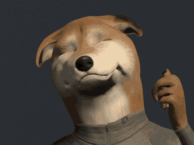 a dog with a r on the collar giving the middle finger