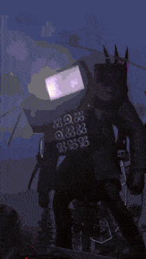 a computer generated image of a robot with a purple light coming out of its head