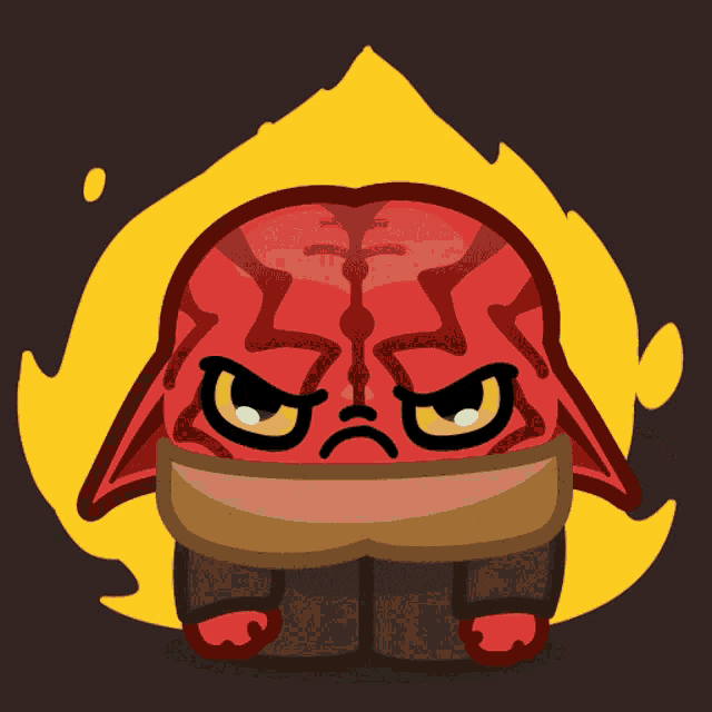 a cartoon drawing of a red monster with a scarf around his neck