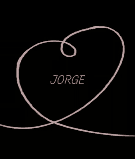 the name jorge is on a black background with a pink swirl