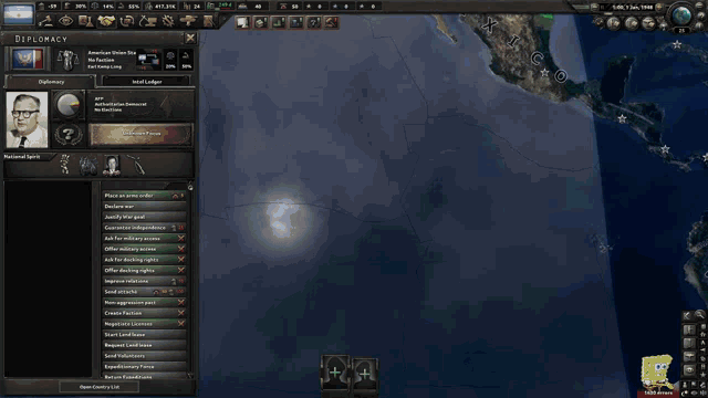 a computer screen shows a map of the pacific ocean with a spongebob icon on the bottom right