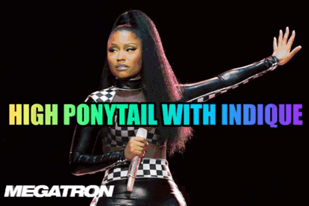 a poster of a woman with the words high ponytail with indicque