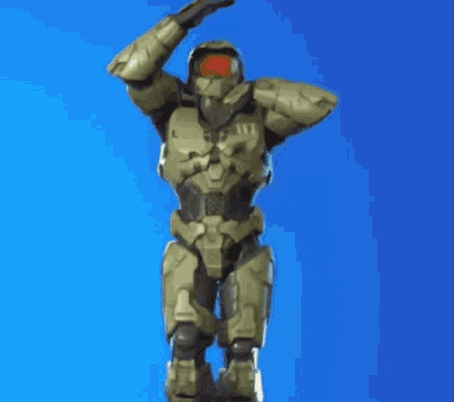 a video game character is standing in front of a blue background .