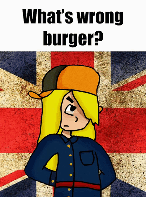 a cartoon of a girl with the words what 's wrong burger on the bottom