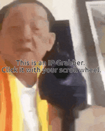 a man in an orange shirt is holding a black object with the words this is an ip grabber click it with your scroll wheel below him
