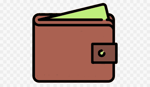 an icon of a brown wallet with a green leaf inside