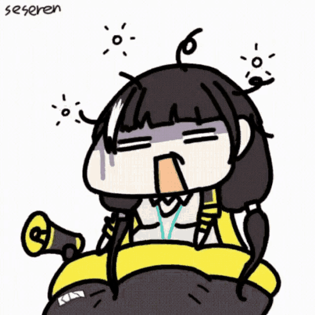 a drawing of a girl with a megaphone and the word seseren on the bottom right