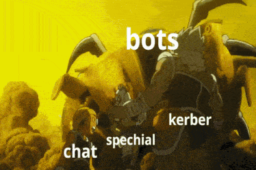 a cartoon scene with the words bots kerber chat special and chat special