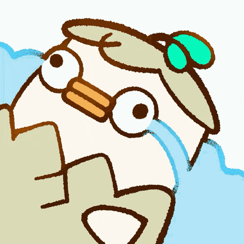 a cartoon drawing of a duck with tears coming out of its eyes