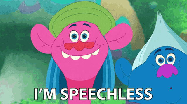 a troll with a green hat says i 'm speechless next to another troll