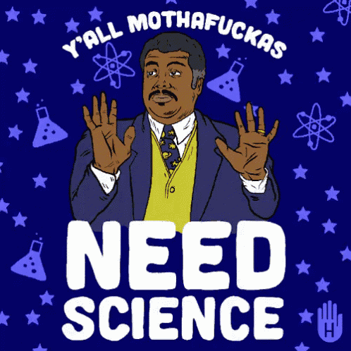 a poster that says need science with a man in a suit on it