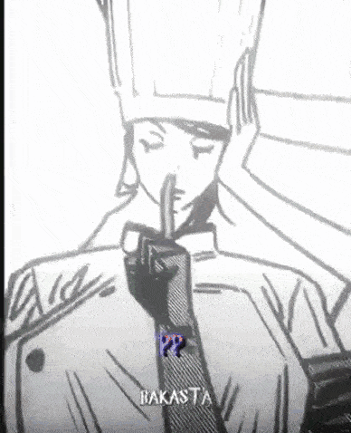 a black and white drawing of a person with their finger on their mouth .