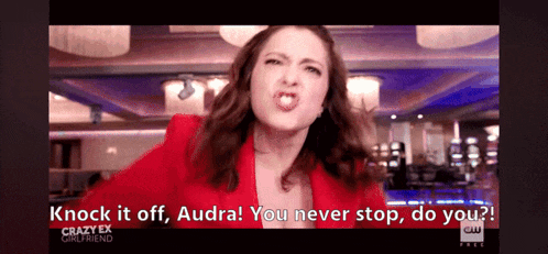 a woman in a red jacket says " knock it off "