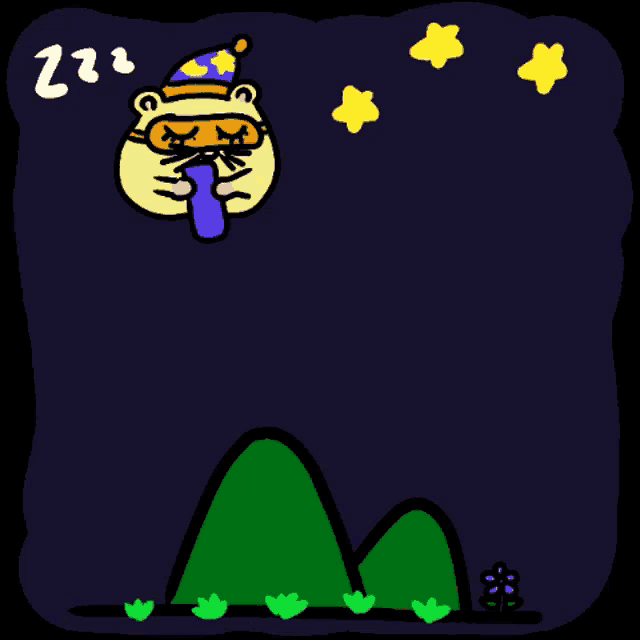 a cartoon drawing of a sleeping bear with chinese writing on the bottom