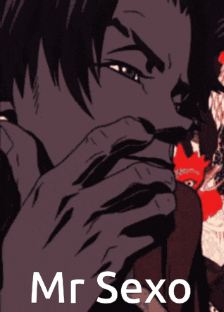 a cartoon of a man covering his mouth with his hand and the words mr sexo written below him