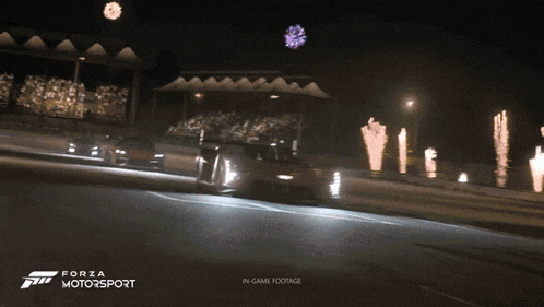 a video game called forza motorsport is shown at night