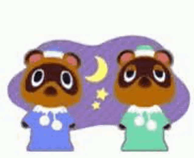 two teddy bears are standing next to each other in front of a moon and stars .