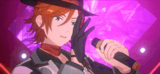 a cartoon character is holding a microphone and singing into it .