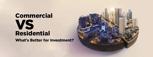 an advertisement for commercial vs residential shows a city on a pie chart