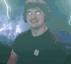 a man wearing headphones and a headset is surrounded by lightning