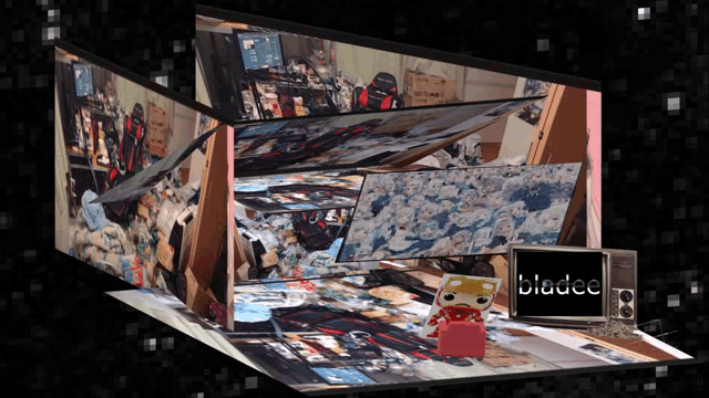 a picture of a room with a tv that says bladee on it