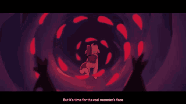 a cartoon of a monster with the words " but it 's time for the real monster 's face "