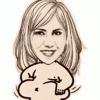 a black and white drawing of a woman 's face with a smiley face on her chest .
