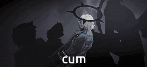 a drawing of a man with the word cum on the bottom right