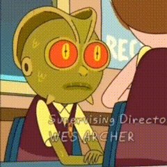 a cartoon character is sitting at a table with the words supervising director wes archer written on the bottom