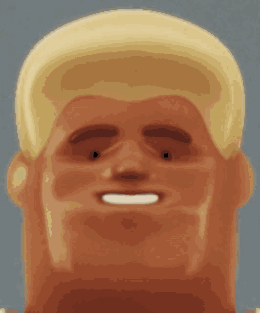 a close up of a cartoon man 's face with a smile on his face