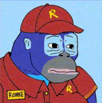 a cartoon gorilla wearing a red hat and a red shirt with the name ronke on the sleeve .