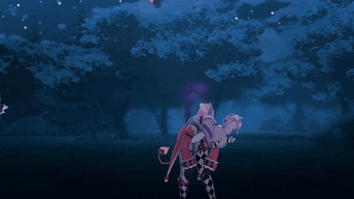 a group of anime girls are standing in the dark