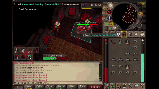a screenshot of a video game with corrupted hunley being killed by corrupted hunley