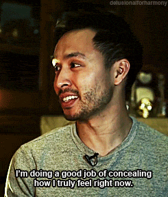 a man with a beard is talking about concealing how he truly feel right now