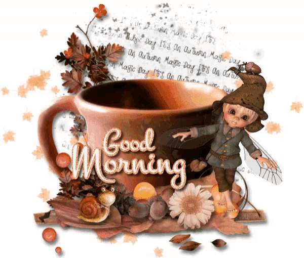a picture of a cup of coffee with the words good morning on it