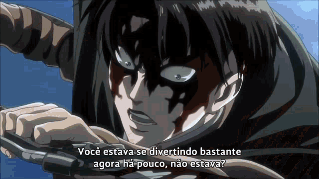 a man with blood on his face says você estava se divertindo bastante agora ha pouco, não estava