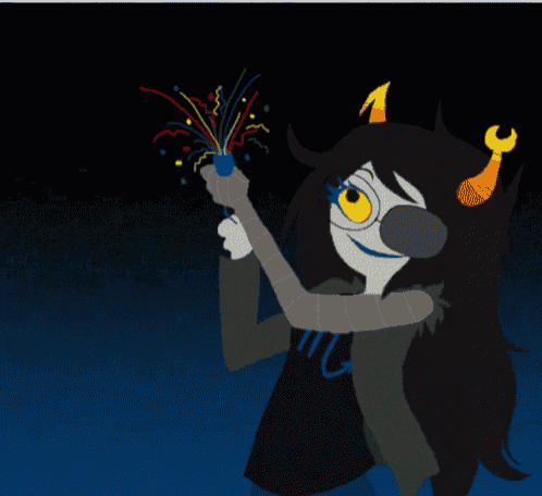 a cartoon drawing of a troll holding a fireworks display