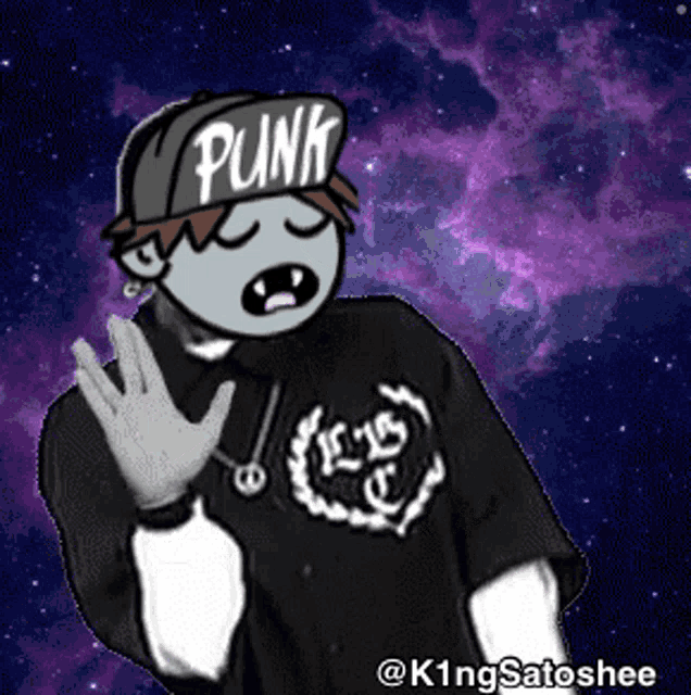 a cartoon character wearing a hat that says punk on it