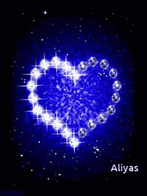 a blue background with a heart made of diamonds and the name aliyas