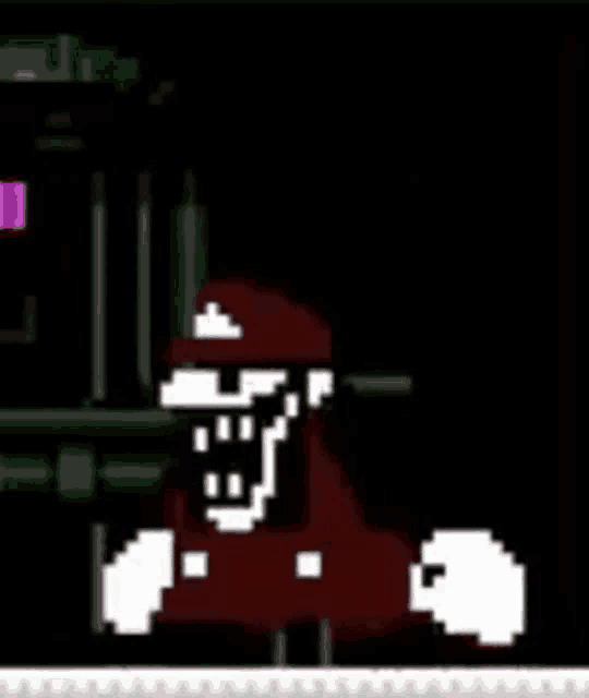a pixel art of a man in a red suit and white gloves .