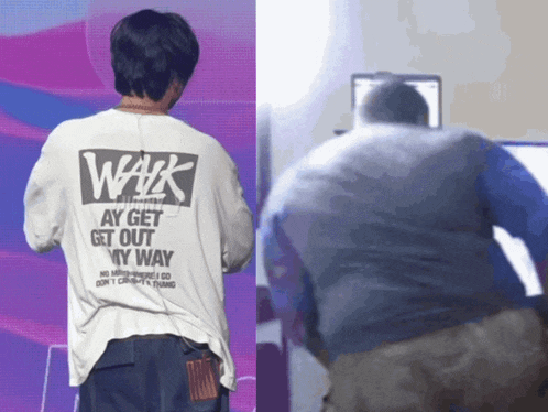 a man wearing a shirt that says walk ay get out my way