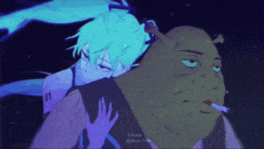 a drawing of shrek and hatsune miku with the name atena on the bottom